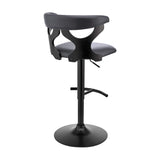 Armen Living Barstool Armen Living | Ruth Adjustable Swivel Grey Faux Leather and Black Wood Bar Stool with Black Base | LCRTBABLGR