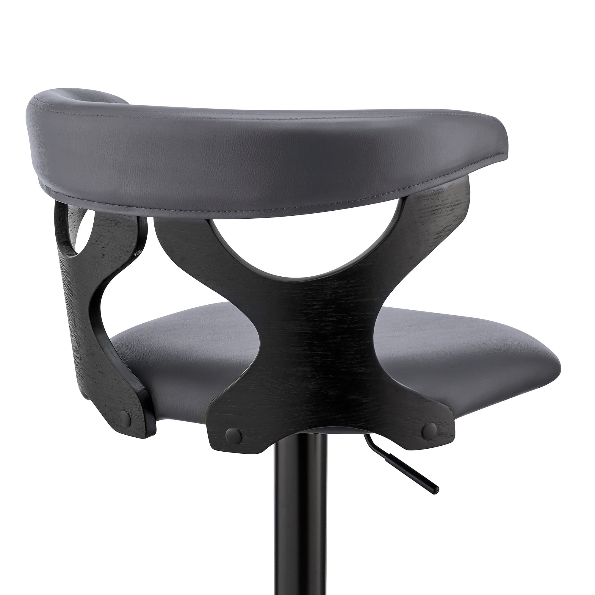 Armen Living Barstool Armen Living | Ruth Adjustable Swivel Grey Faux Leather and Black Wood Bar Stool with Black Base | LCRTBABLGR