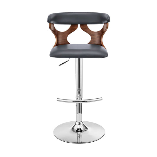 Armen Living Barstool Armen Living | Ruth Adjustable Swivel Grey Faux Leather and Walnut Wood Bar Stool with Chrome Base | LCRTBAWAGR