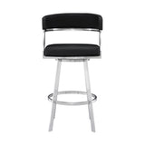 Armen Living Barstool Armen Living | Saturn 30" Bar Height Swivel Black Faux Leather and Brushed Stainless Steel Bar Stool | LCSNBABSBL30