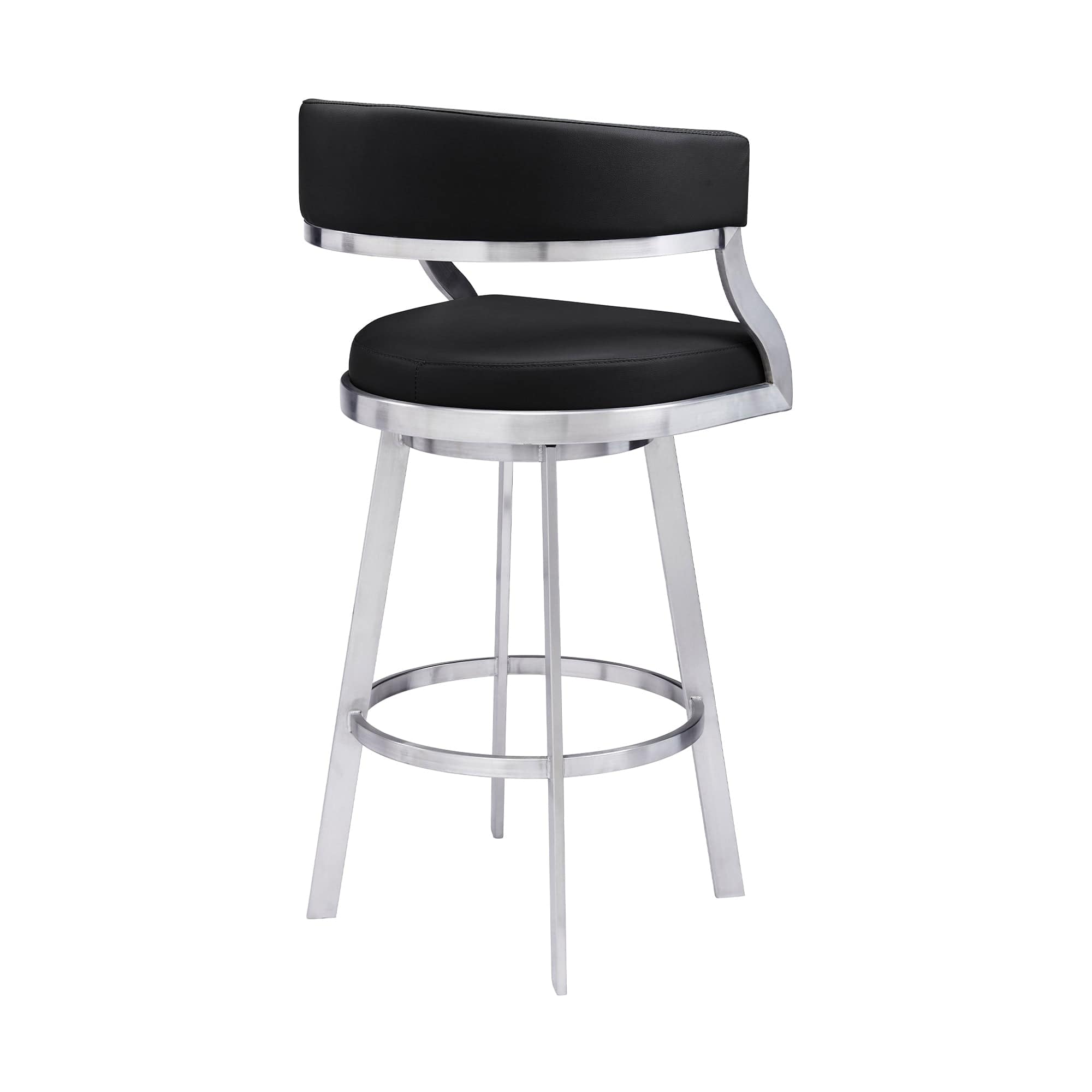 Armen Living Barstool Armen Living | Saturn 30" Bar Height Swivel Black Faux Leather and Brushed Stainless Steel Bar Stool | LCSNBABSBL30