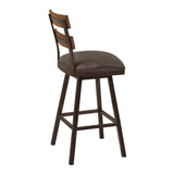 Armen Living Barstool Armen Living | Saugus 30" Bar Height Metal Swivel Barstool in Bandero Espresso Fabric and Auburn Bay Finish with Walnut Wood Back | LCSABAES30