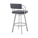 Armen Living Barstool Armen Living | Scranton 26" Swivel Slate Grey Faux Leather and Silver Metal Bar Stool | 795044878233