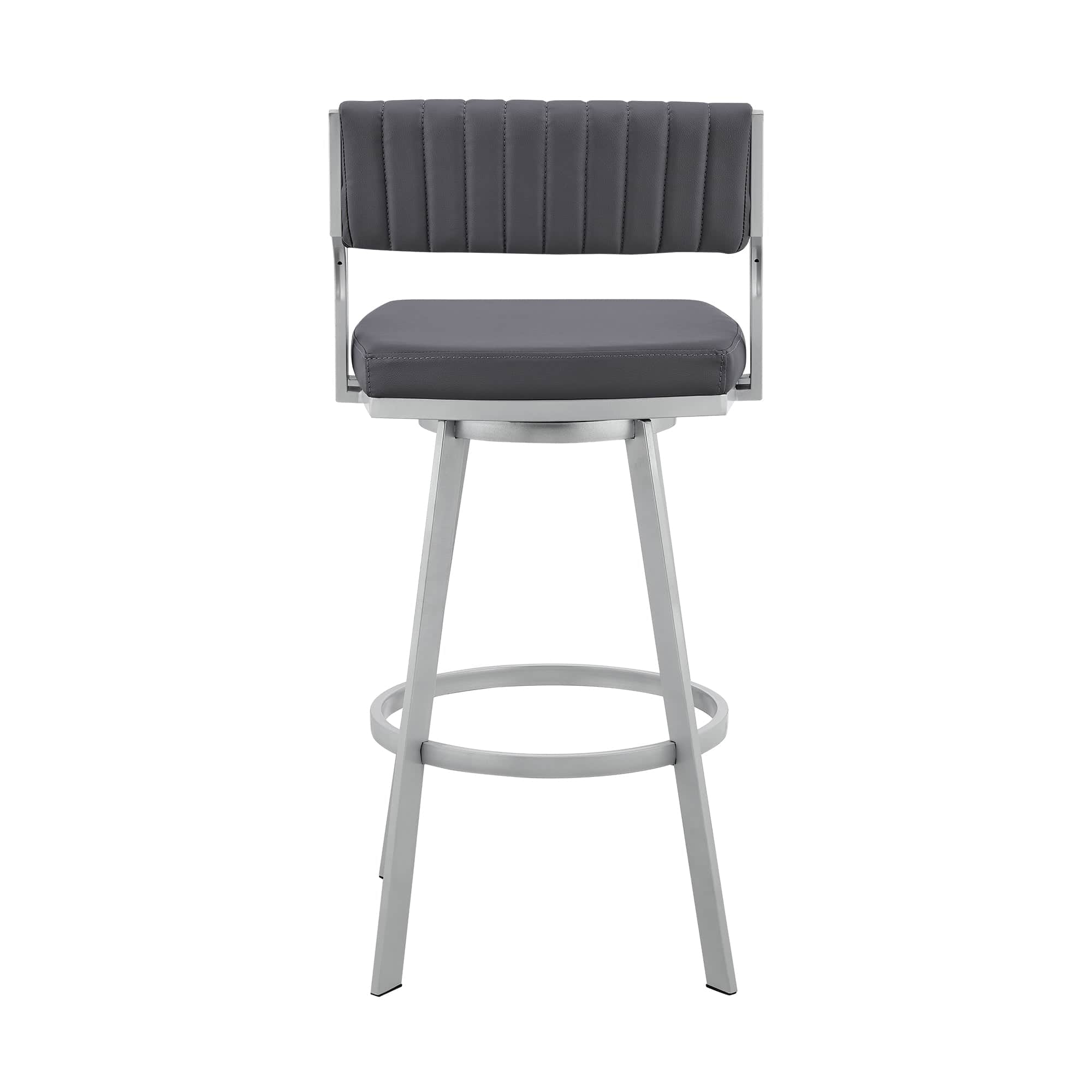 Armen Living Barstool Armen Living | Scranton 26" Swivel Slate Grey Faux Leather and Silver Metal Bar Stool | 795044878233