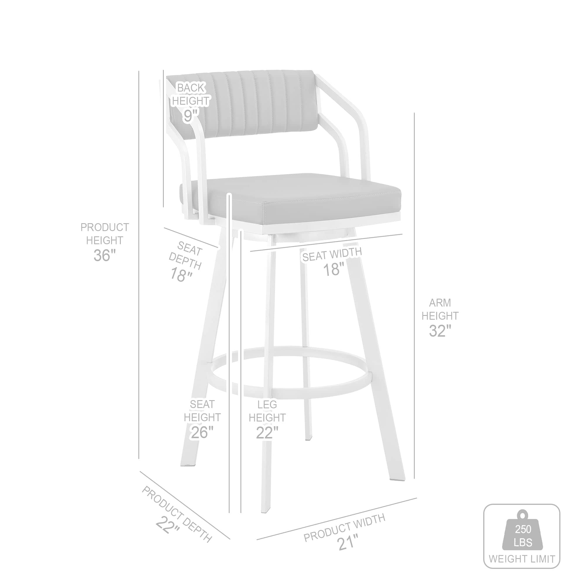 Armen Living Barstool Armen Living | Scranton 26" Swivel Slate Grey Faux Leather and Silver Metal Bar Stool | 795044878233