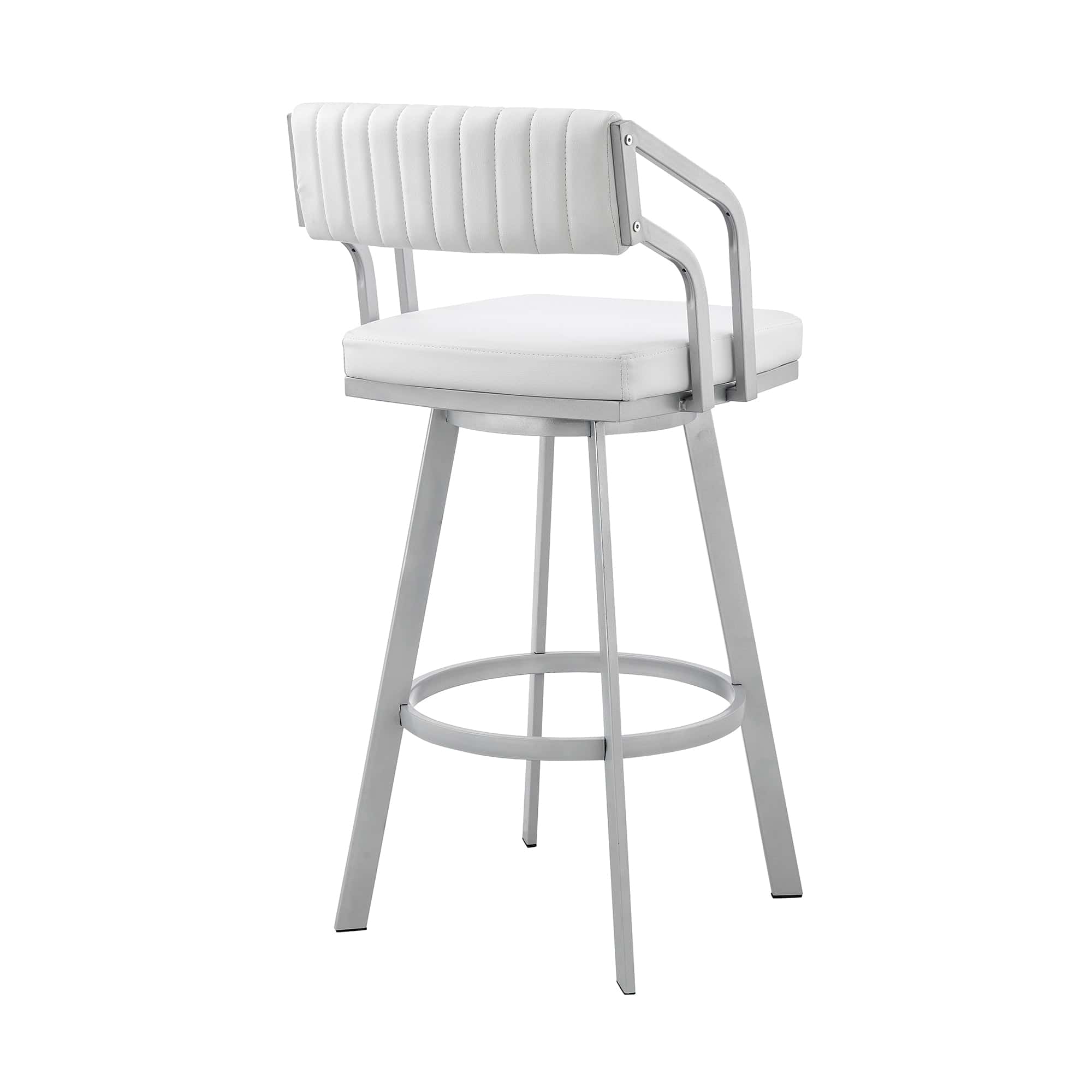 Armen Living Barstool Armen Living | Scranton 26" Swivel White Faux Leather and Silver Metal Bar Stool | 795044878219