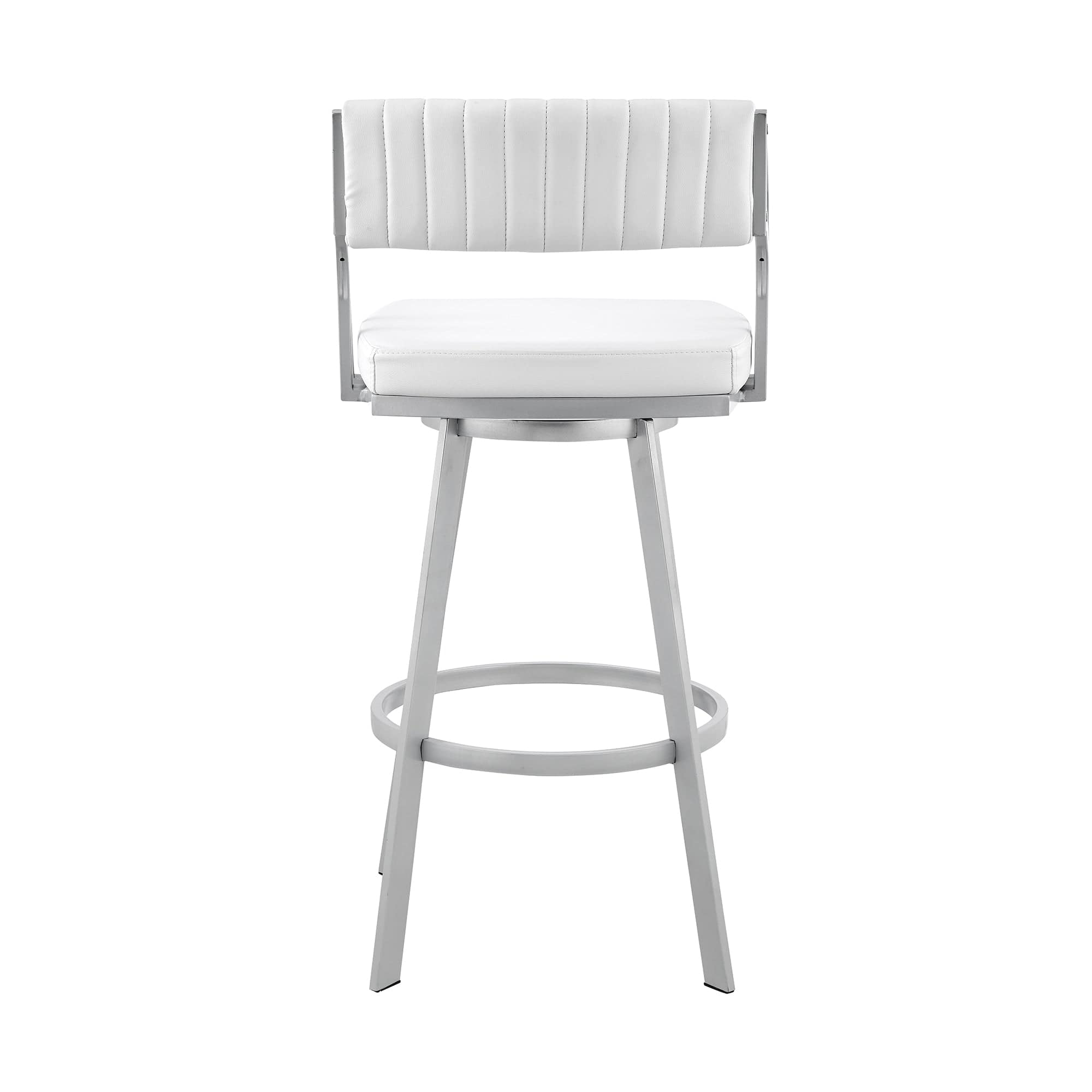 Armen Living Barstool Armen Living | Scranton 26" Swivel White Faux Leather and Silver Metal Bar Stool | 795044878219