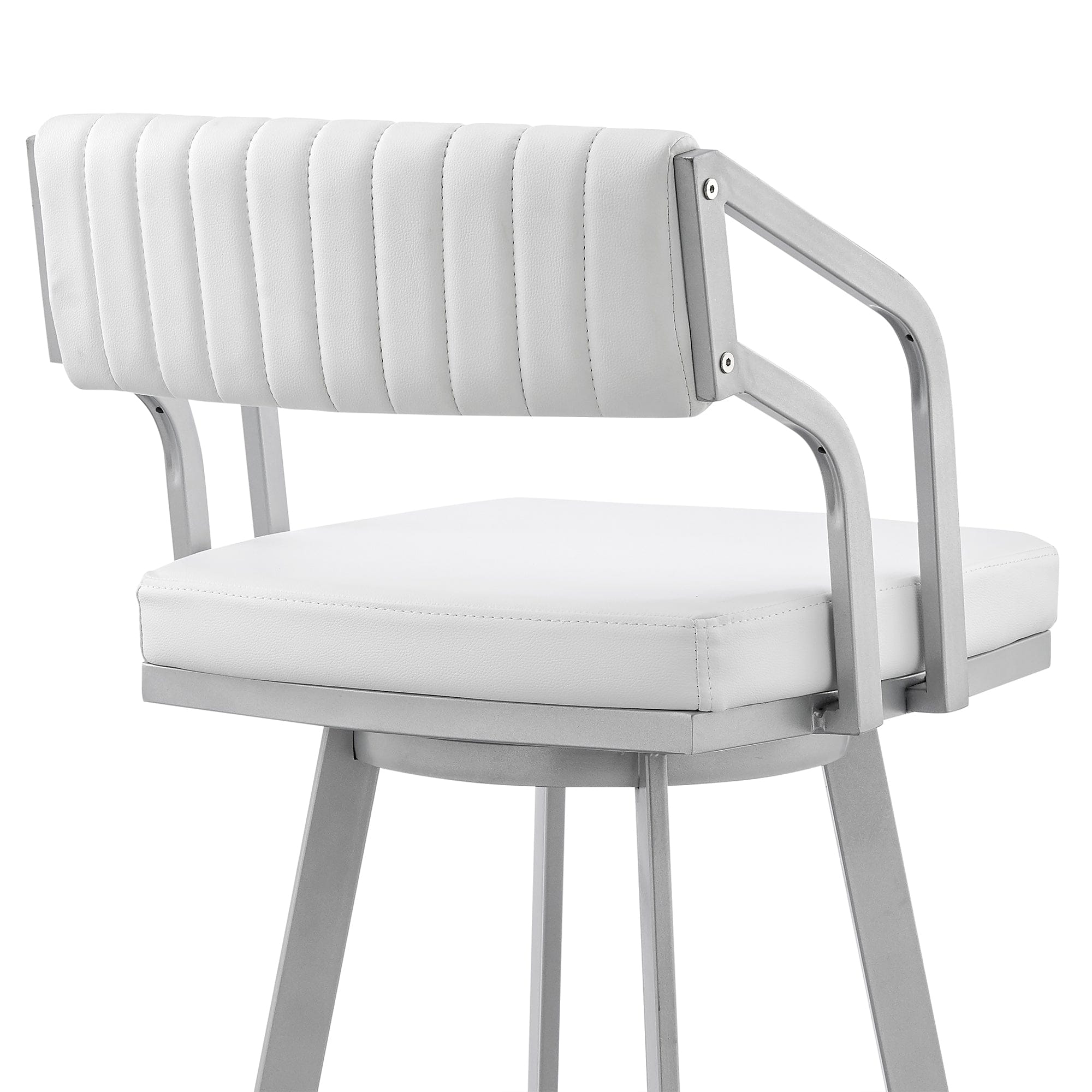 Armen Living Barstool Armen Living | Scranton 30" Swivel White Faux Leather and Silver Metal Bar Stool | 795044878226