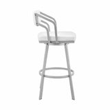 Armen Living Barstool Armen Living - Scranton 30" Swivel White Faux Leather and Silver Metal Bar Stool | 795044878226