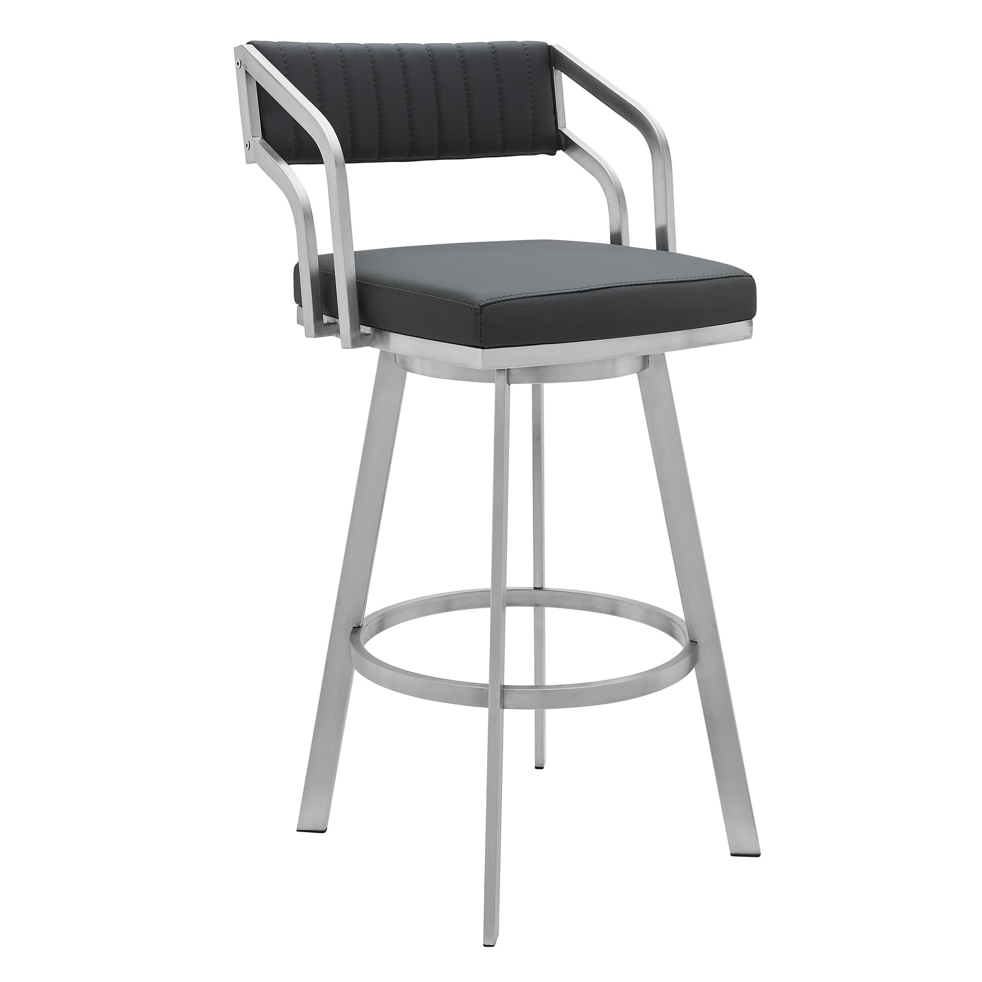 Armen Living Barstool Armen Living | Scranton Swivel Modern Metal and Slate Gray Faux Leather Bar and Counter Stool | 721535752249