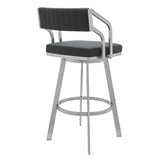 Armen Living Barstool Armen Living | Scranton Swivel Modern Metal and Slate Gray Faux Leather Bar and Counter Stool | 721535752249