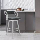 Armen Living Barstool Armen Living | Scranton Swivel Modern Metal and Slate Gray Faux Leather Bar and Counter Stool | 721535752256