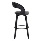 Armen Living Barstool Armen Living - Shelly 26" Counter Height Swivel Grey Faux Leather and Black Wood Bar Stool | LCSHBAGRBL26