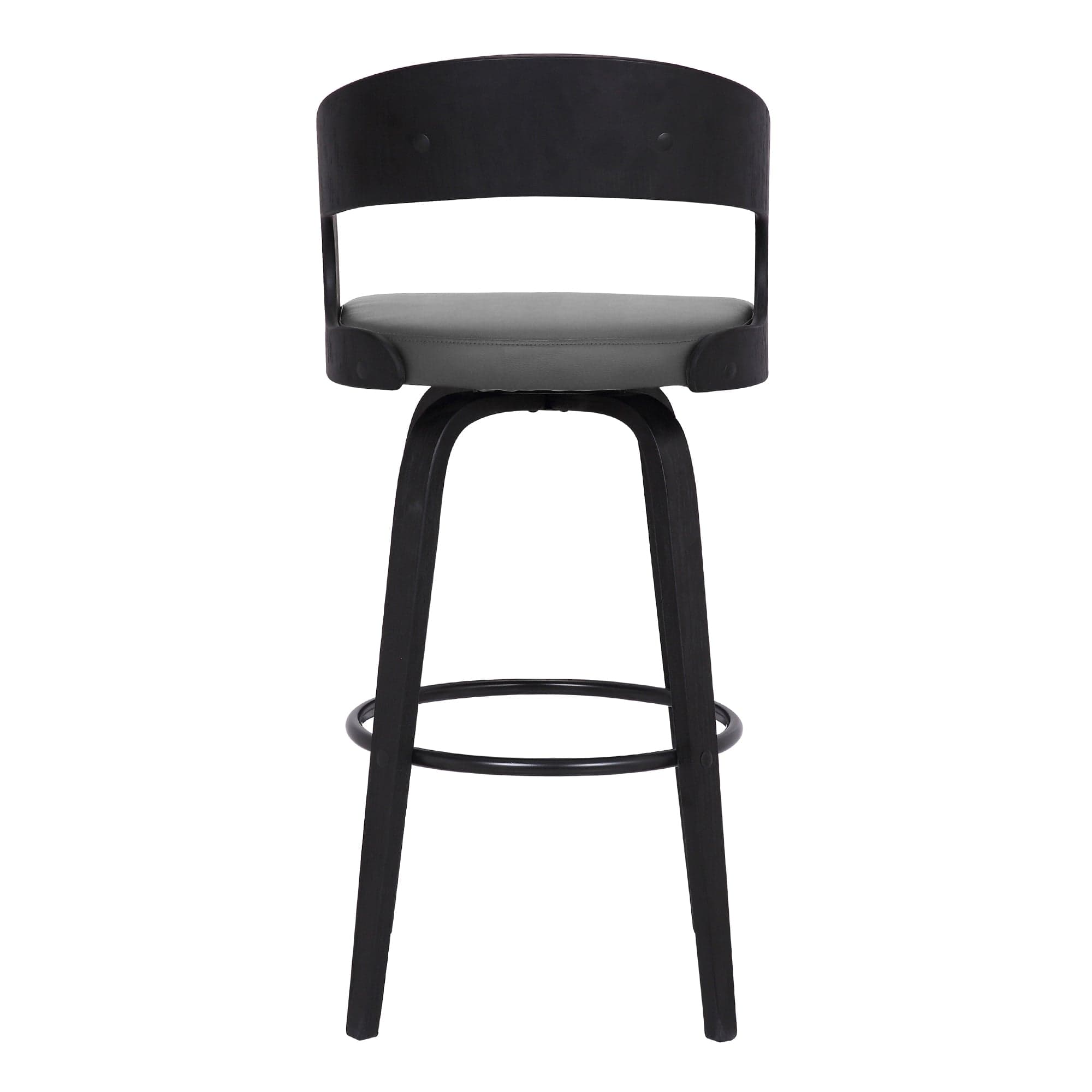 Armen Living Barstool Armen Living - Shelly 26" Counter Height Swivel Grey Faux Leather and Black Wood Bar Stool | LCSHBAGRBL26