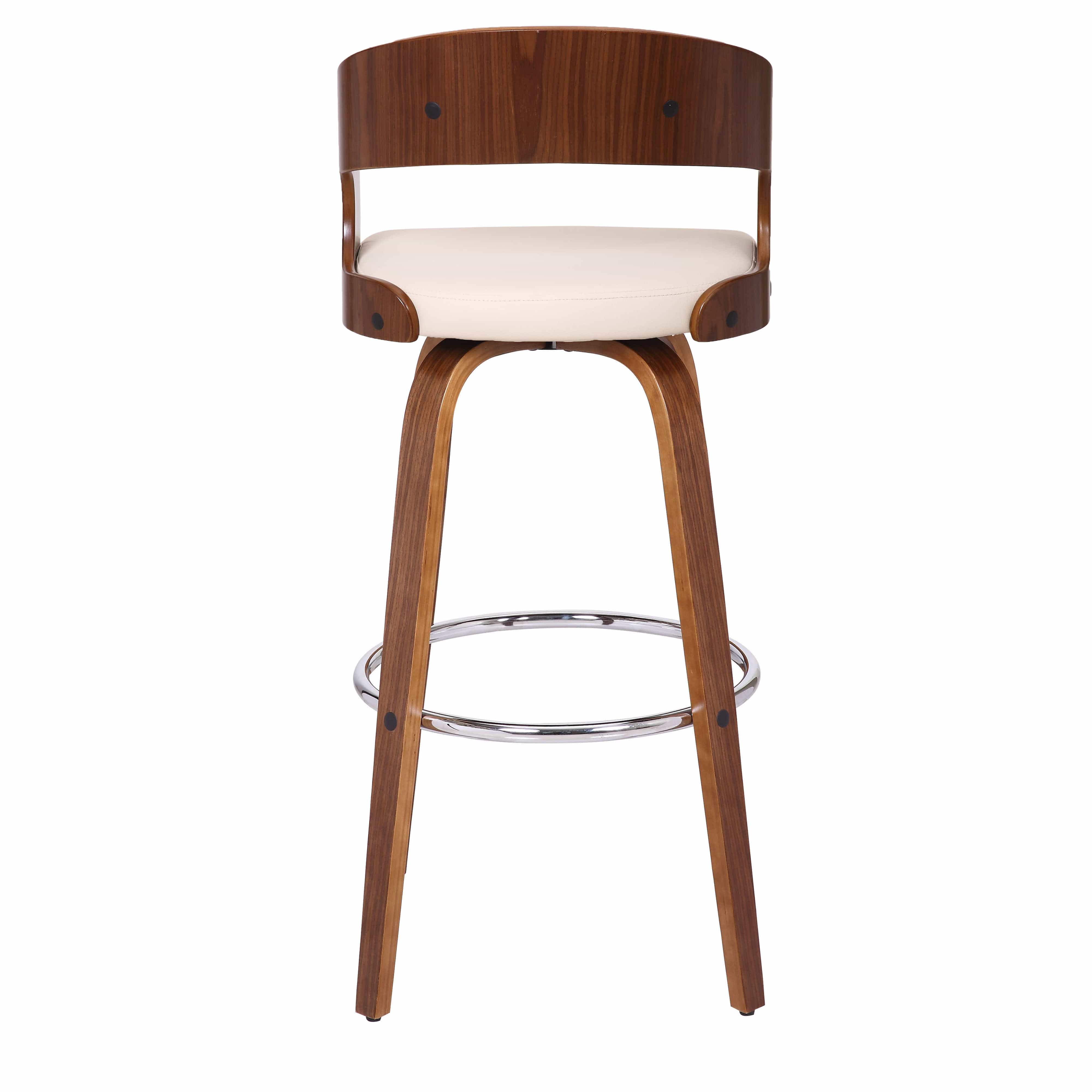 Armen Living Barstool Armen Living | Shelly 30" Bar Height Swivel Cream Faux Leather and Walnut Wood Bar Stool | LCSHBACRWA30