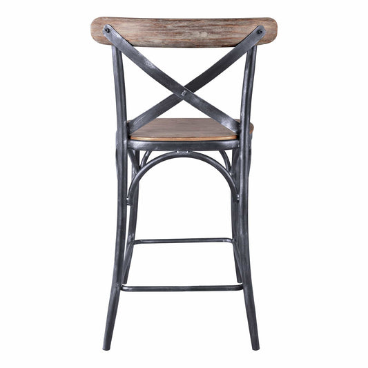 Armen Living Barstool Armen Living - Sloan 26” Industrial Grey and Pine Wood X-Back Counter Height Counter Stool | LCSLSTSBPI26