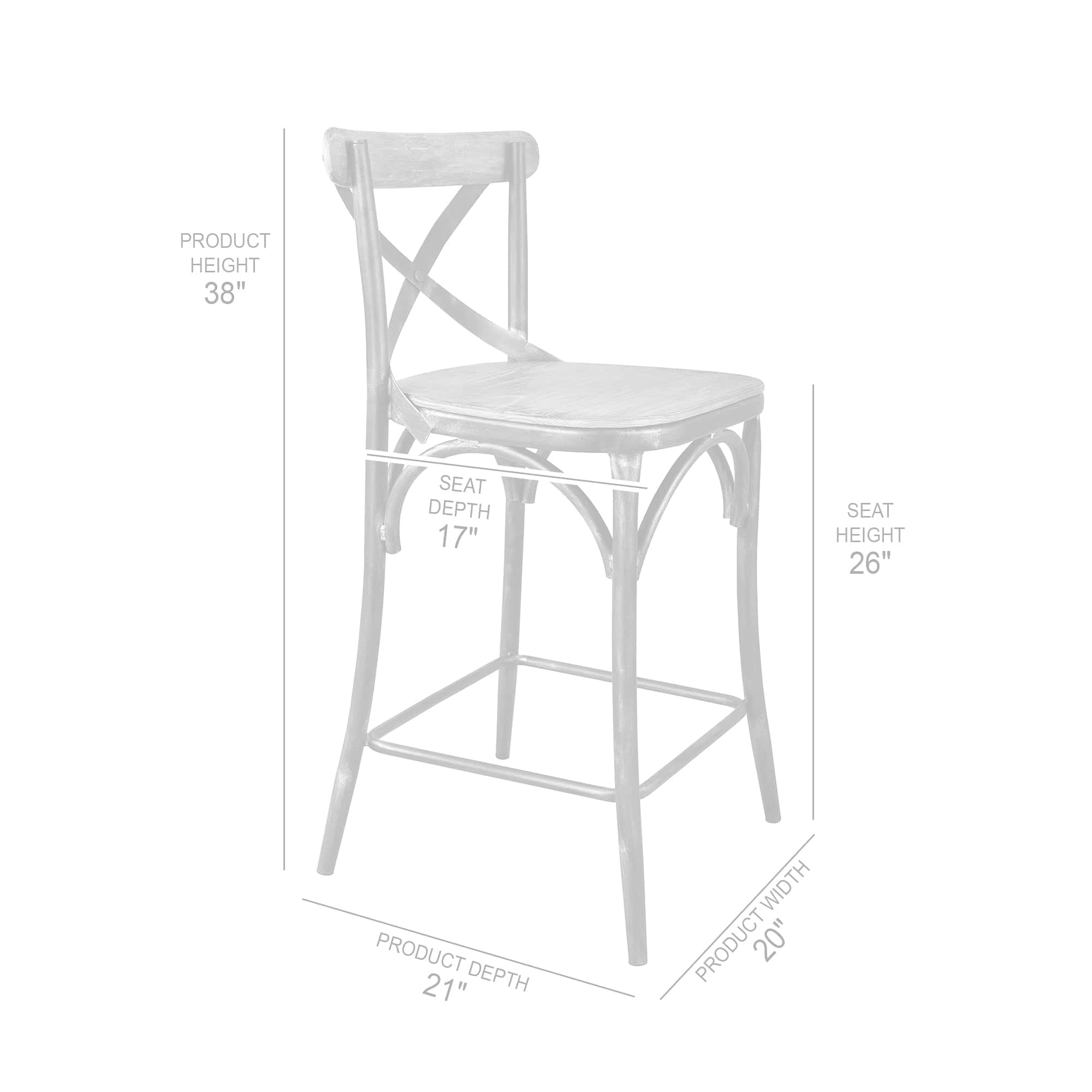 Armen Living Barstool Armen Living - Sloan 26” Industrial Grey and Pine Wood X-Back Counter Height Counter Stool | LCSLSTSBPI26