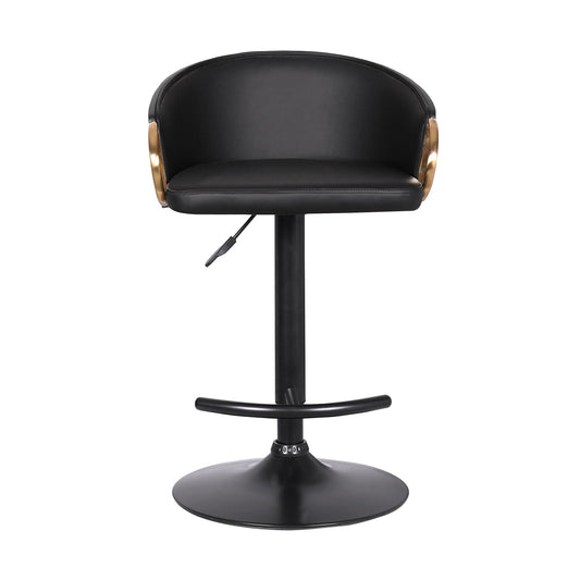 Armen Living Barstool Armen Living | Solstice Adjustable Black Faux Leather Swivel Barrstool With Black Powder Coated Finish and Gold Accents | LCSCBABLBL