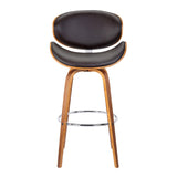Armen Living Barstool Armen Living - Solvang 26" Swivel Brown Faux Leather and Walnut Wood Counter Stool | LCSLBABRWA26