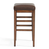 Armen Living Barstool Armen Living - Sonata 26" Counter Height Wood Backless Barstool in Chestnut Finish and Kahlua Faux Leather | LCSTBAKACH26