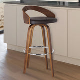 Armen Living Barstool Armen Living - Sonia 26" Counter Height Swivel Brown Faux Leather and Walnut Wood Bar Stool | LCSOBABRWA26