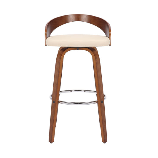 Armen Living Barstool Armen Living - Sonia 26" Counter Height Swivel Cream Faux Leather and Walnut Wood Bar Stool | LCSOBACRWA26