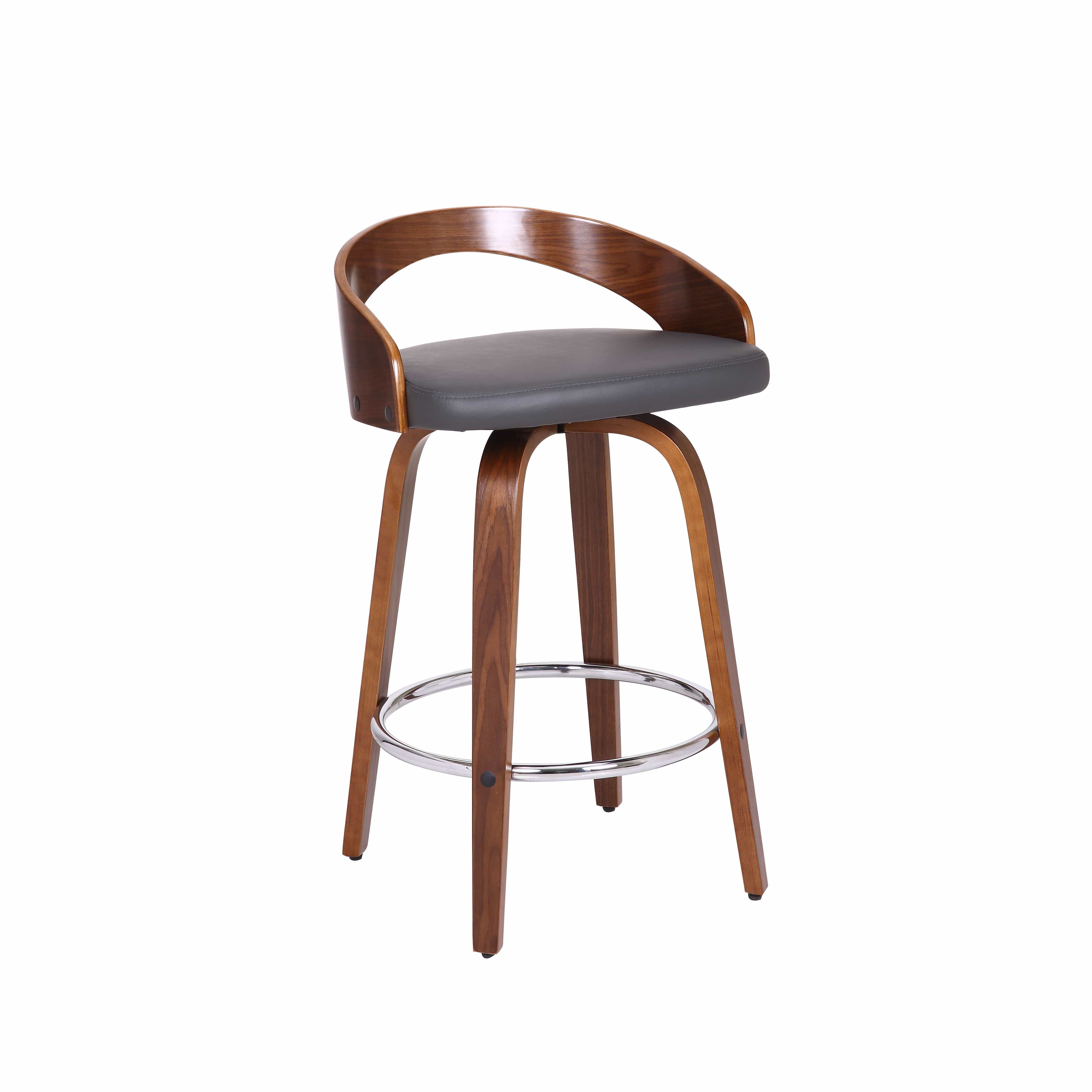 Armen Living Barstool Armen Living - Sonia 26" Counter Height Swivel Grey Faux Leather and Walnut Wood Bar Stool | LCSOBAGRWA26