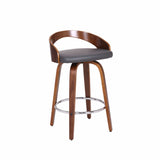 Armen Living Barstool Armen Living - Sonia 26" Counter Height Swivel Grey Faux Leather and Walnut Wood Bar Stool | LCSOBAGRWA26
