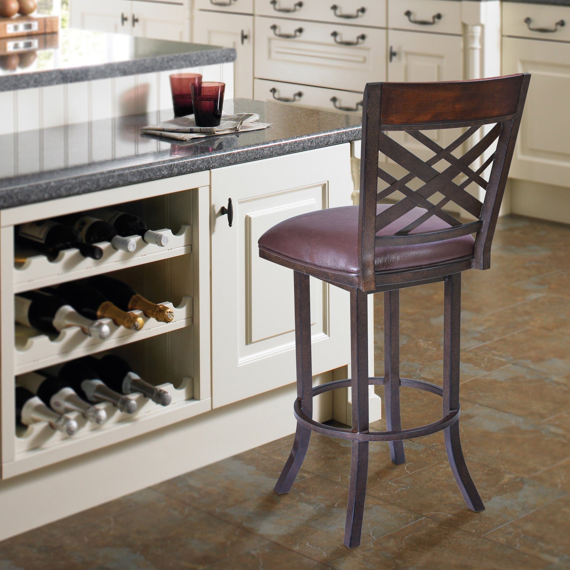 Armen Living Barstool Armen Living | Tahiti 26" Barstool in Auburn Bay finish with Brown Pu upholstery | LCTA26BABR