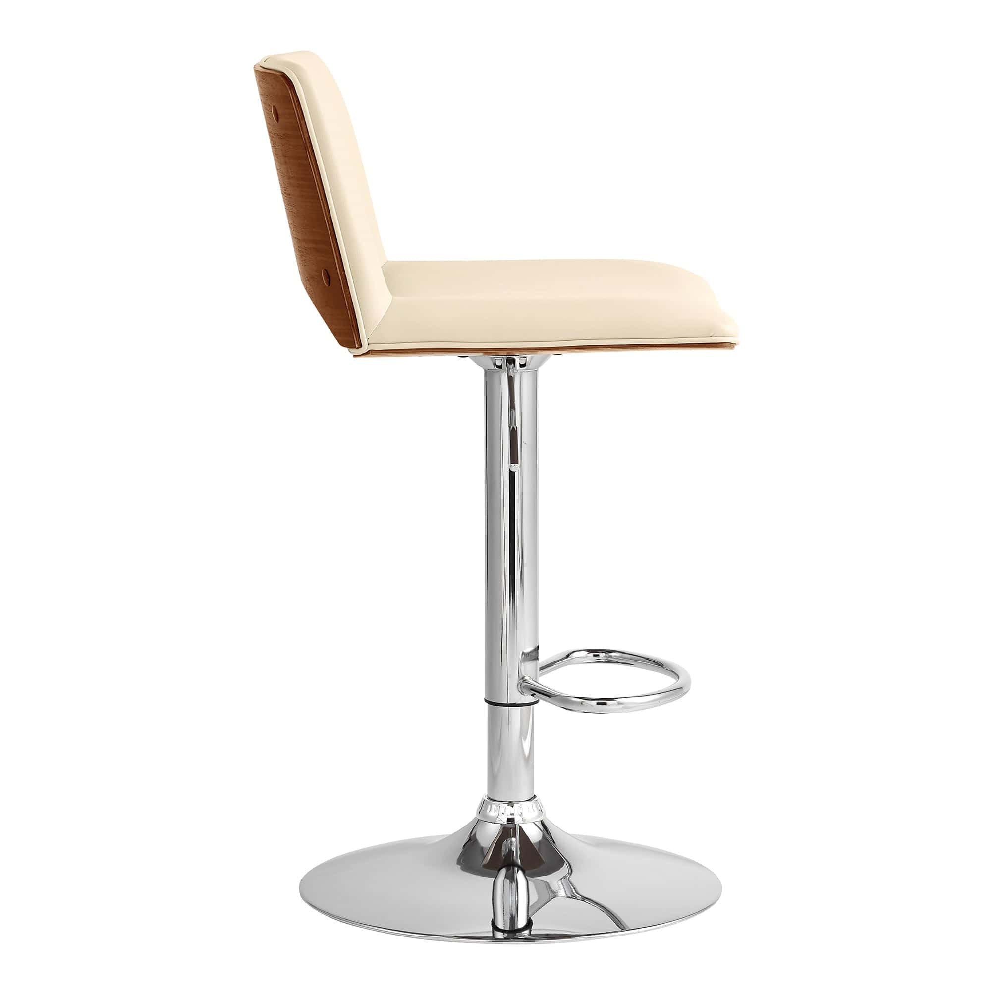 Armen Living Barstool Armen Living - Thierry Adjustable Swivel Cream Faux Leather with Walnut Back and Chrome Bar Stool | LCTHBAWACR