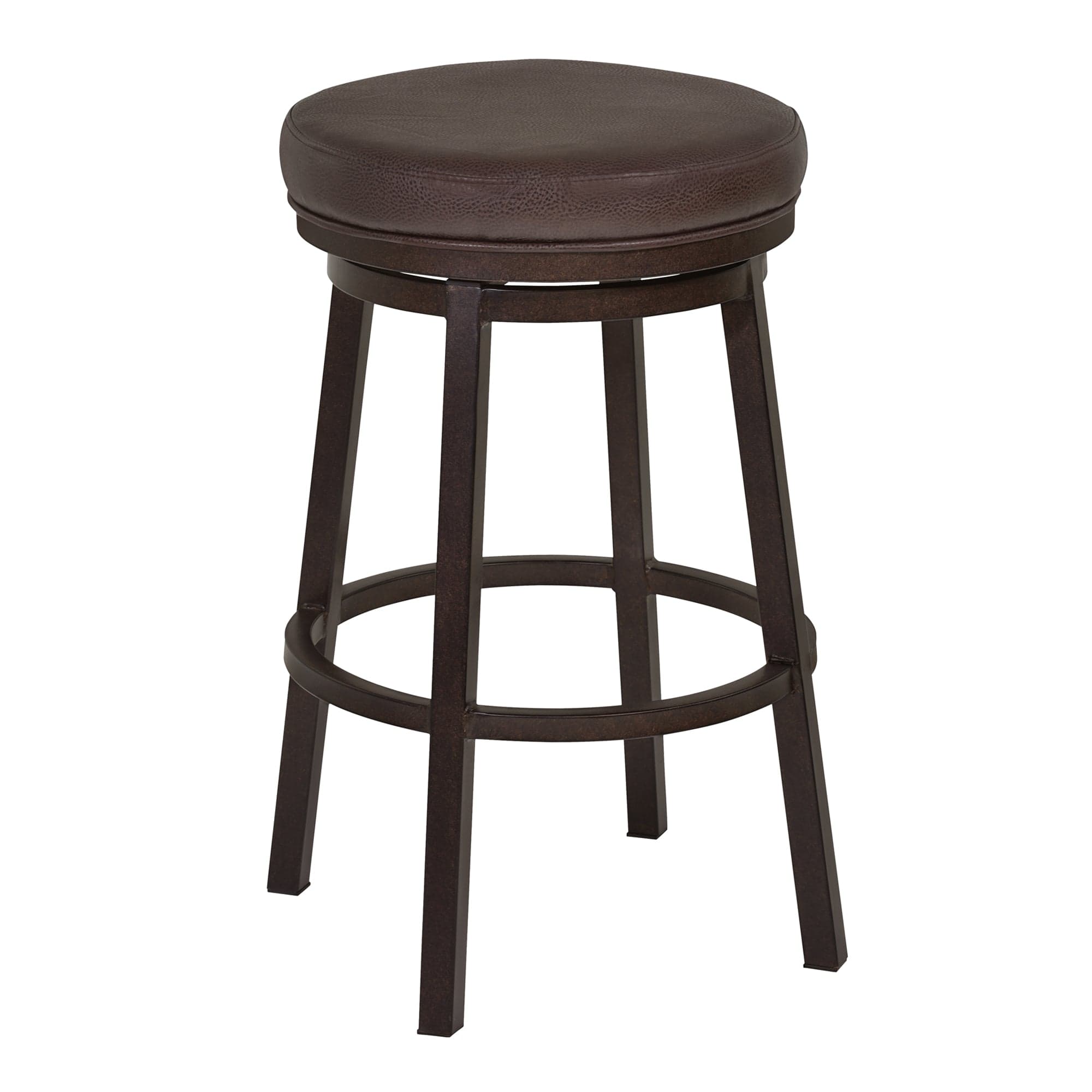 Armen Living Barstool Armen Living | Tilden 26" Counter Height Metal Swivel Backless Barstool in Ford Brown Faux Leather and Auburn Bay Finish | LCTIBABR26