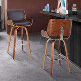 Armen Living Barstool Armen Living - Tyler 26" Counter Height Swivel Brown Faux Leather and Walnut Wood Bar Stool | LCTYBABRWA26