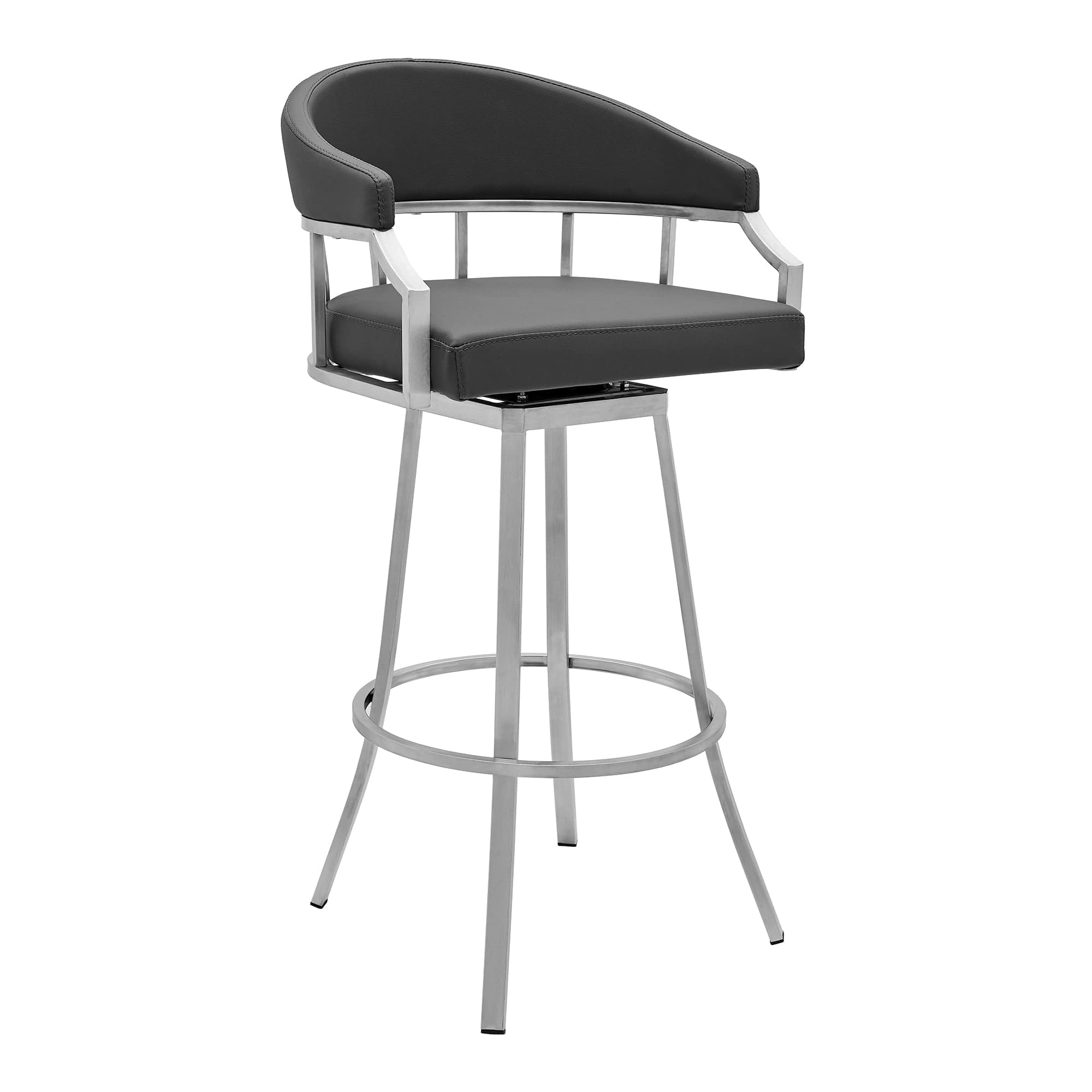 Armen Living Barstool Armen Living - Valerie 26" Counter Height Swivel Modern Faux Leather Bar and Counter Stool in Brushed Stainless Steel Finish | LCVLBABSSG26