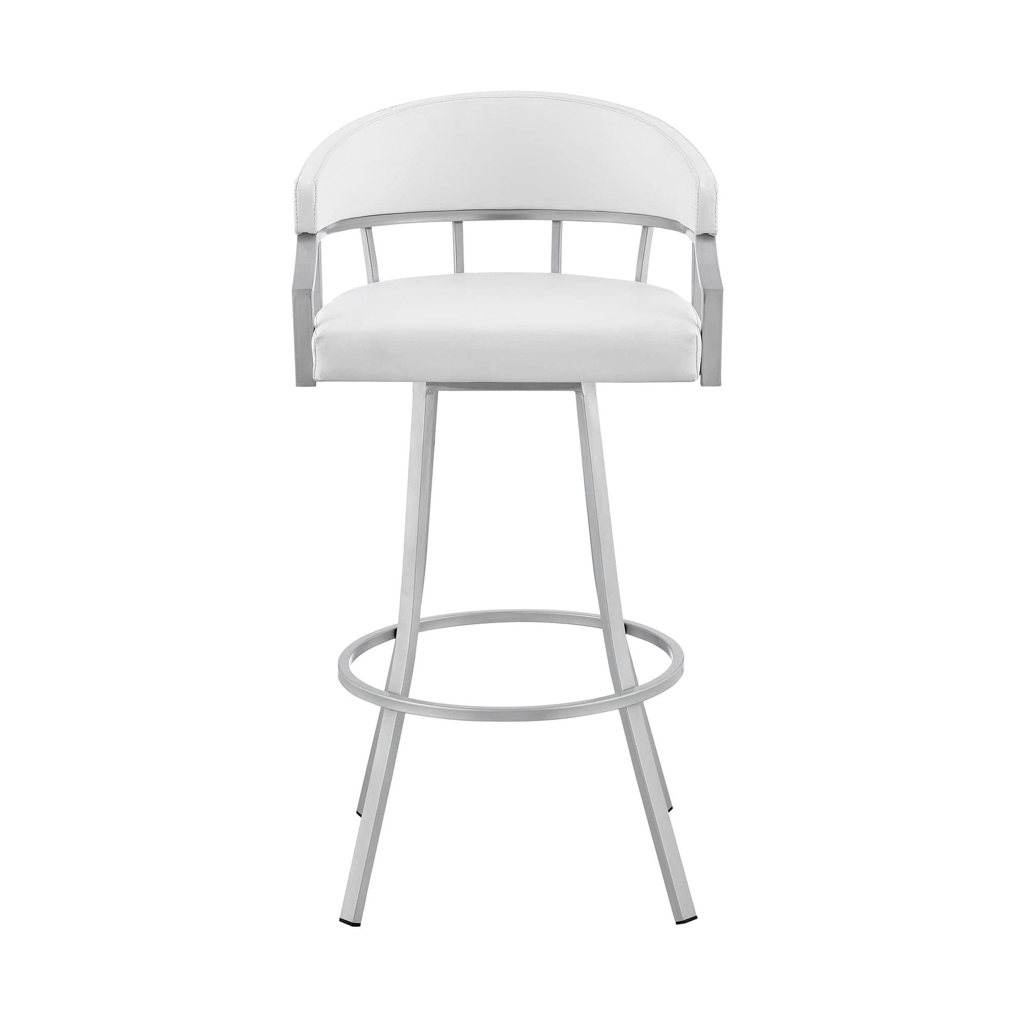 Armen Living Barstool Armen Living | Valerie 30" Swivel White Faux Leather and Silver Metal Bar Stool | LCVLBASLWH30