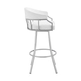 Armen Living Barstool Armen Living | Valerie 30" Swivel White Faux Leather and Silver Metal Bar Stool | LCVLBASLWH30