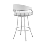 Armen Living Barstool Armen Living | Valerie 30" Swivel White Faux Leather and Silver Metal Bar Stool | LCVLBASLWH30