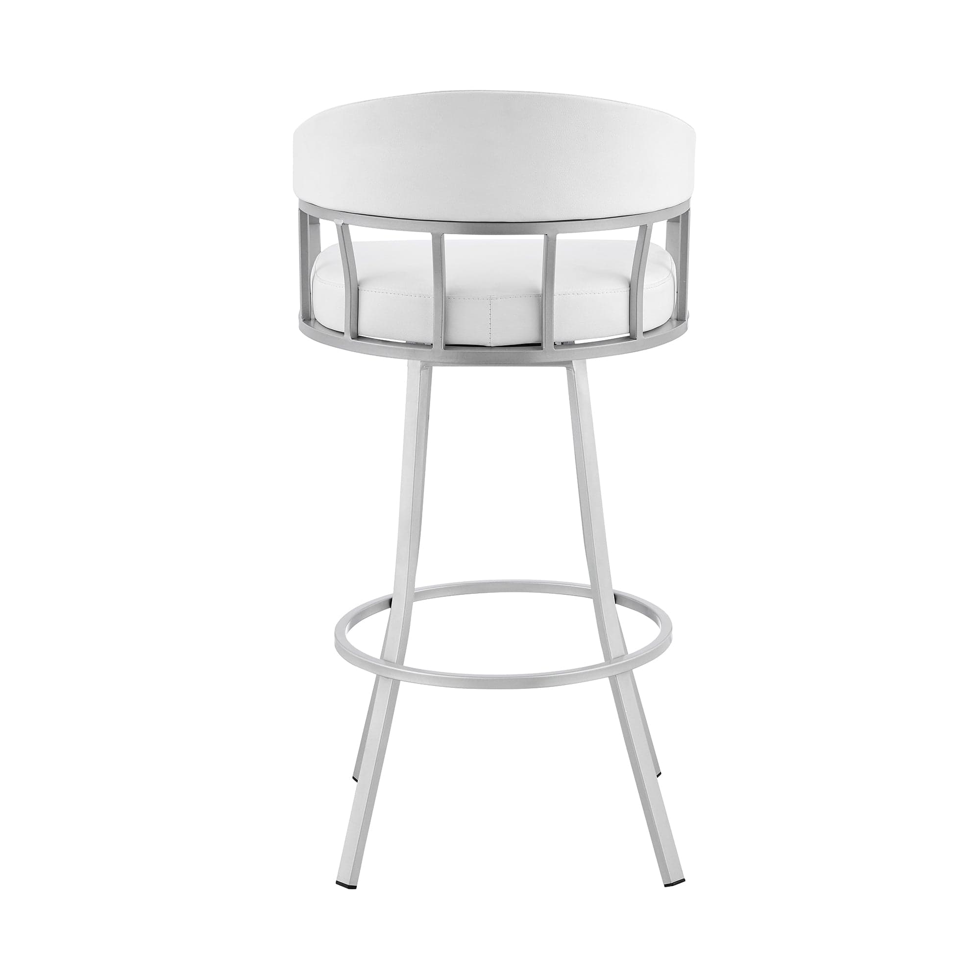 Armen Living Barstool Armen Living | Valerie 30" Swivel White Faux Leather and Silver Metal Bar Stool | LCVLBASLWH30