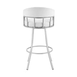 Armen Living Barstool Armen Living | Valerie 30" Swivel White Faux Leather and Silver Metal Bar Stool | LCVLBASLWH30