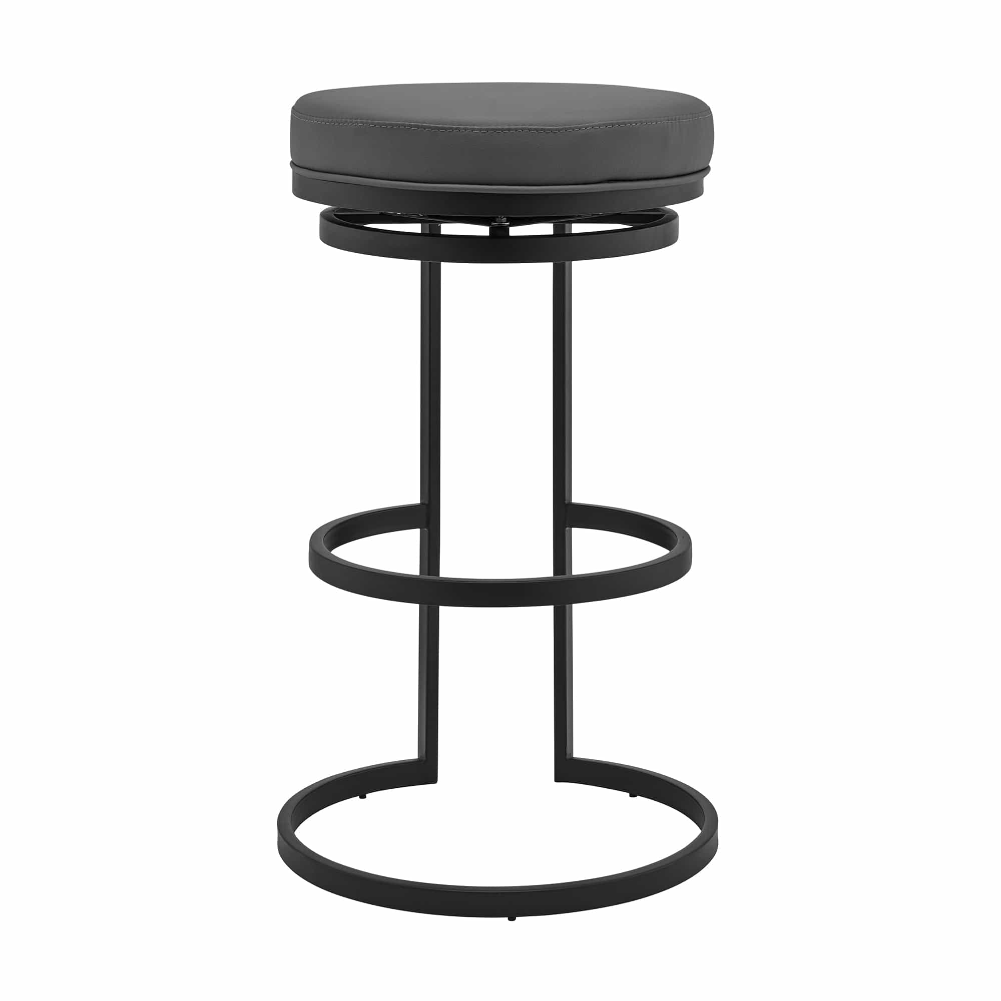 Armen Living Barstool Armen Living | Vander 26" Gray Faux Leather and Black Metal Swivel Bar Stool | LCVDBABLGR26