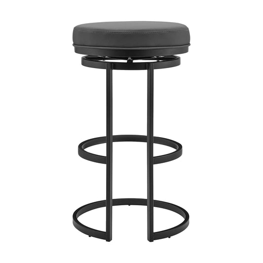 Armen Living Barstool Armen Living | Vander 30" Gray Faux Leather and Black Metal Swivel Bar Stool | LCVDBABLGR30