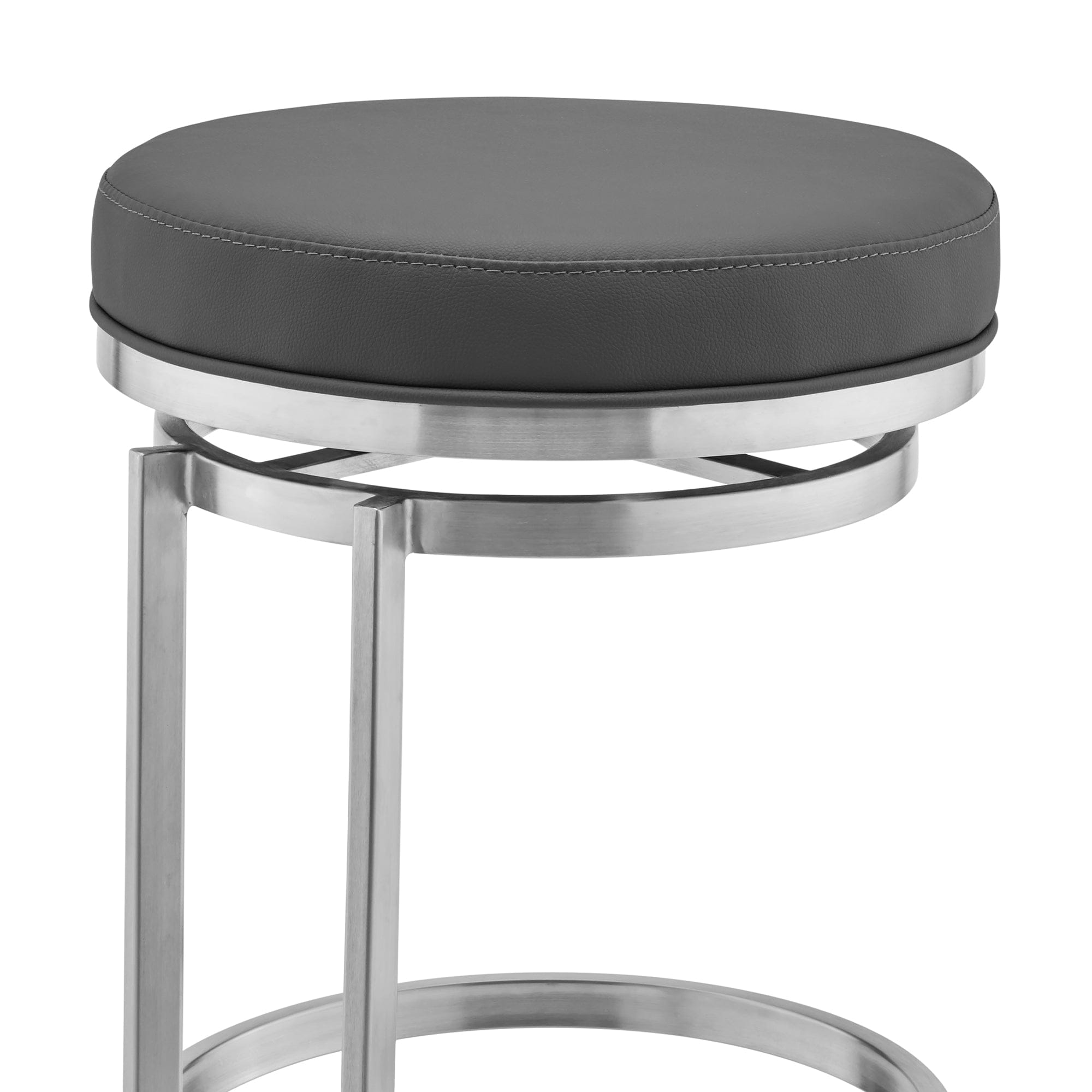 Armen Living Barstool Armen Living | Vander 30" Gray Faux Leather and Brushed Stainless Steel Swivel Bar Stool | LCVDBABSGR30