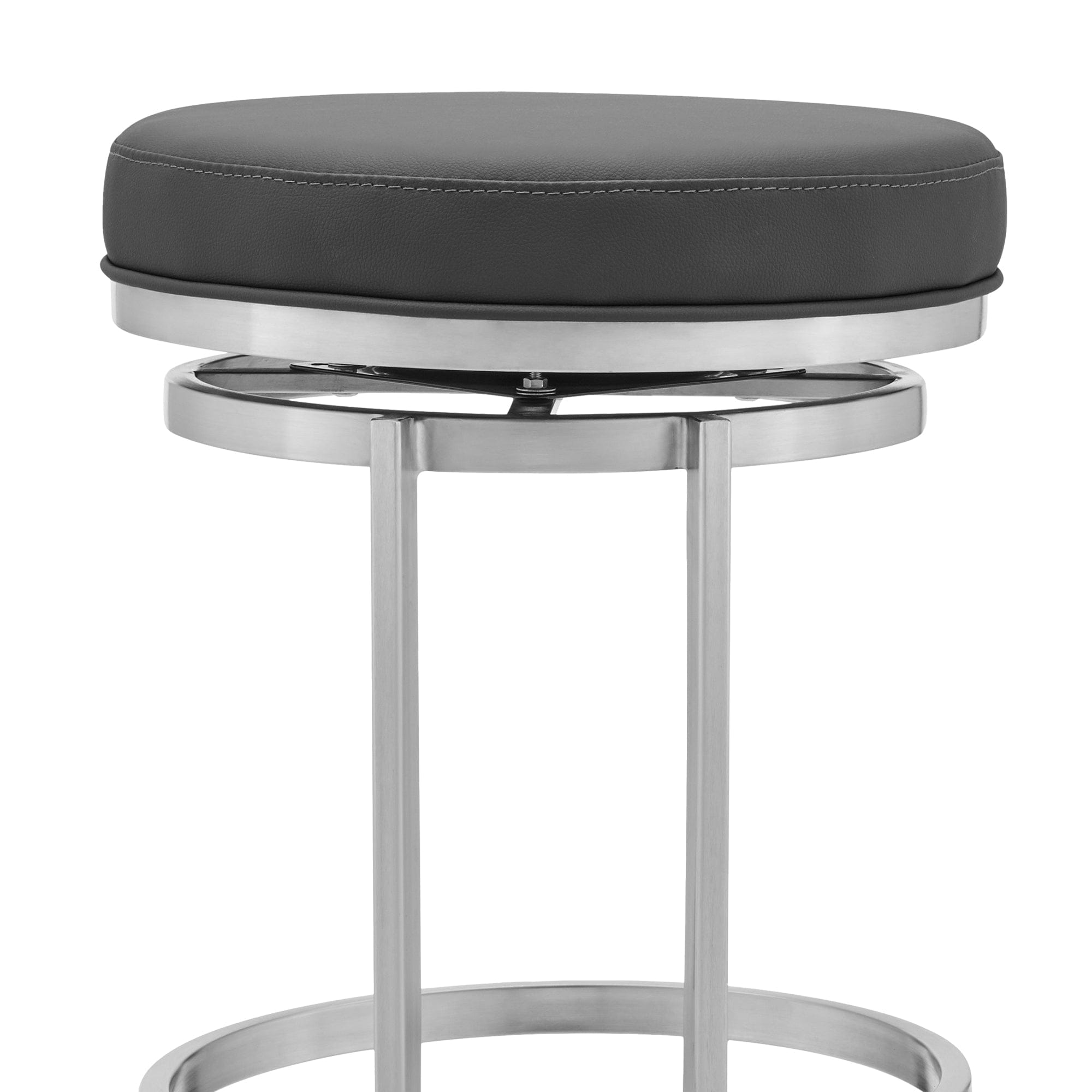 Armen Living Barstool Armen Living | Vander 30" Gray Faux Leather and Brushed Stainless Steel Swivel Bar Stool | LCVDBABSGR30