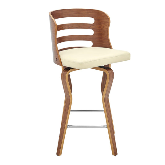 Armen Living Barstool Armen Living | Verne 26" Swivel Cream Faux Leather and Walnut Wood Bar Stool | LCVRBAWACR26