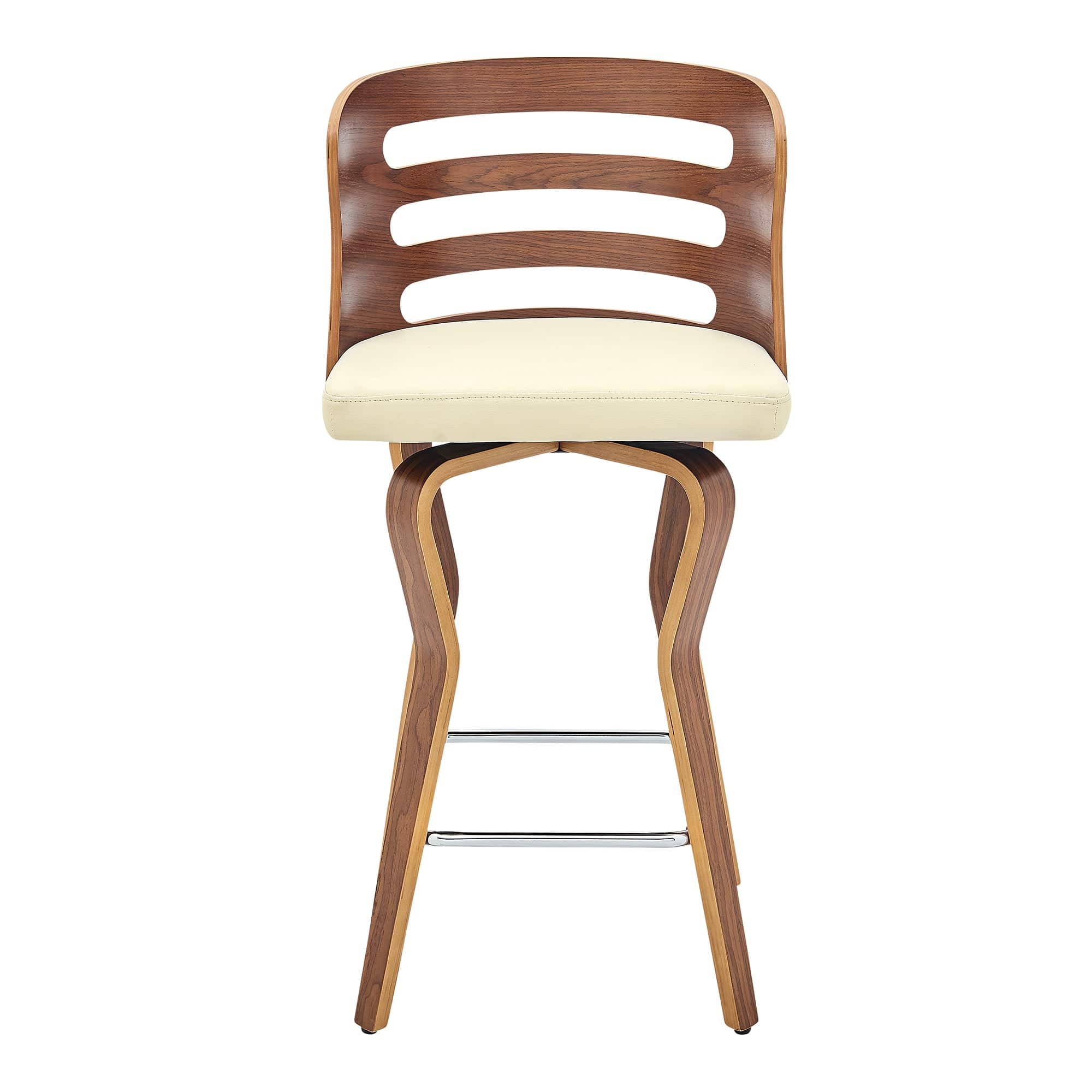 Armen Living Barstool Armen Living | Verne 26" Swivel Cream Faux Leather and Walnut Wood Bar Stool | LCVRBAWACR26