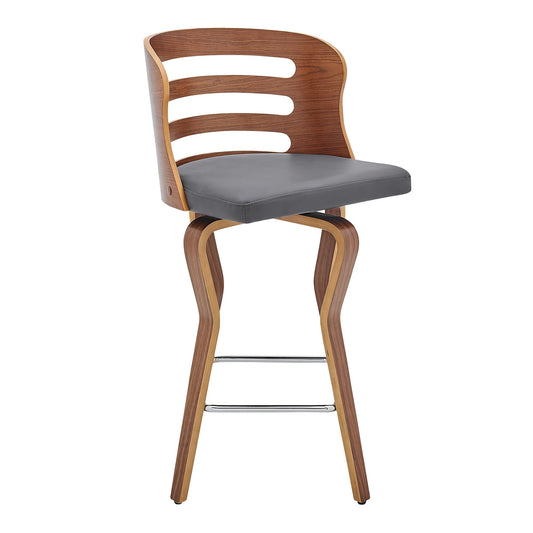 Armen Living Barstool Armen Living | Verne 26" Swivel Gray Faux Leather and Walnut Wood Bar Stool | LCVRBAWAGR26