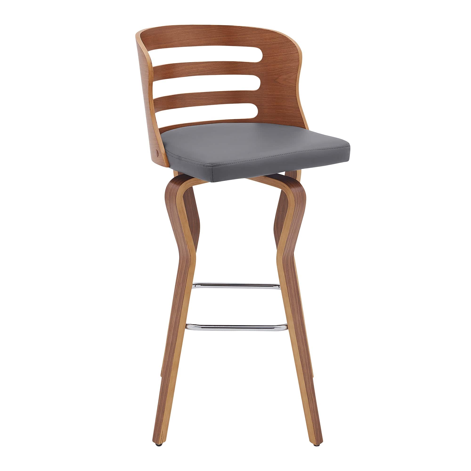 Armen Living Barstool Armen Living | Verne 30" Swivel Gray Faux Leather and Walnut Wood Bar Stool | LCVRBAWAGR30