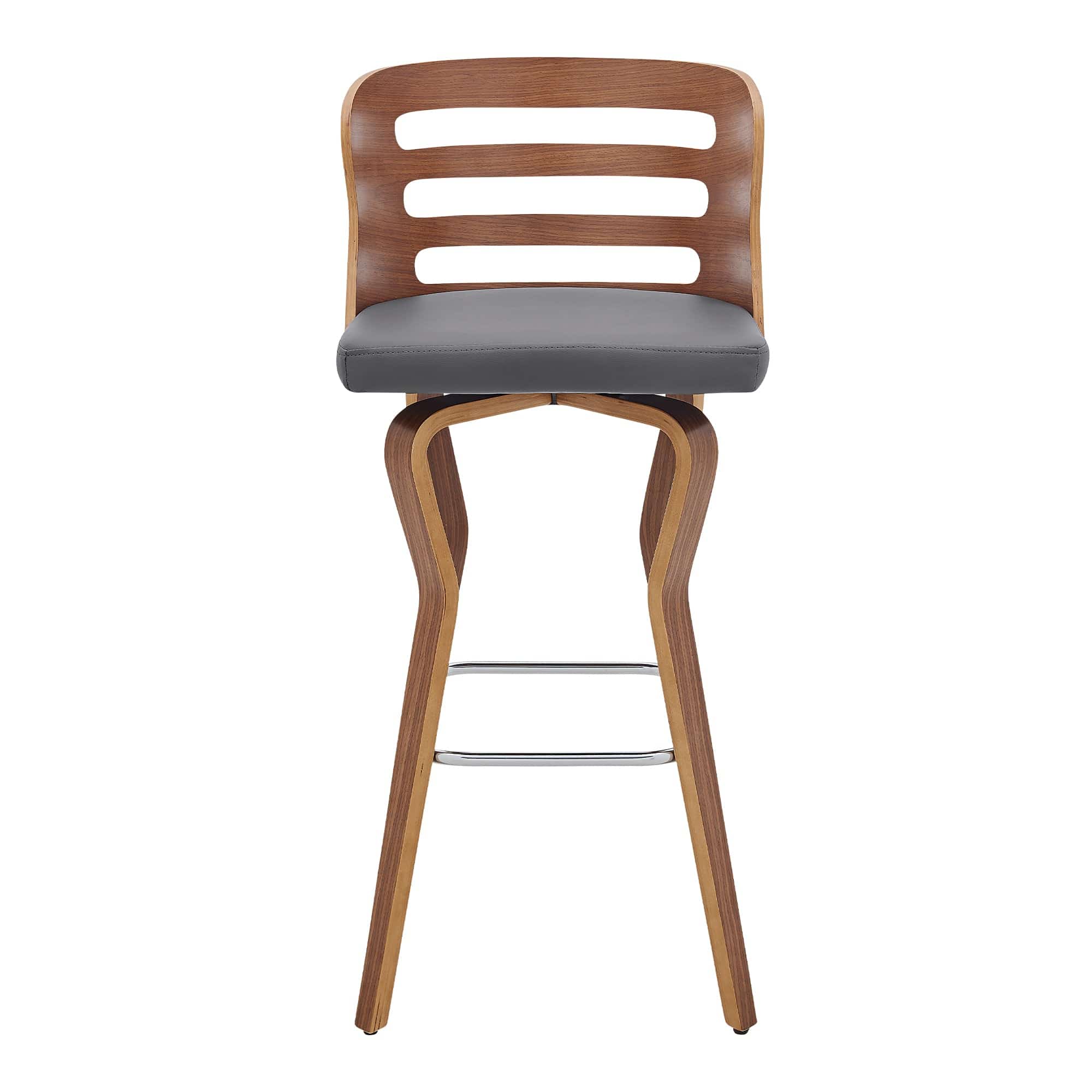 Armen Living Barstool Armen Living | Verne 30" Swivel Gray Faux Leather and Walnut Wood Bar Stool | LCVRBAWAGR30