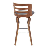 Armen Living Barstool Armen Living | Verne 30" Swivel Gray Faux Leather and Walnut Wood Bar Stool | LCVRBAWAGR30