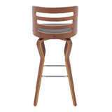 Armen Living Barstool Armen Living | Verne 30" Swivel Gray Faux Leather and Walnut Wood Bar Stool | LCVRBAWAGR30