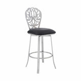 Armen Living Barstool Black Faux Leather Armen Living - Cherie Contemporary 30" Bar Height Barstool in Brushed Stainless Steel Finish and Gray Faux Leather | LCCHBABSGR30